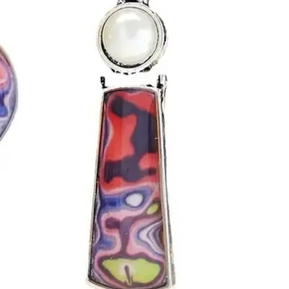 Asymmetrical Multi-Color Faux Pearls Pendant Drop Earrings - NEW - Picture 4 of 4